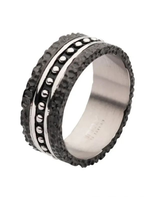 Blacksmith Hammered Ring - Sort/Sølv^Inox Fashion