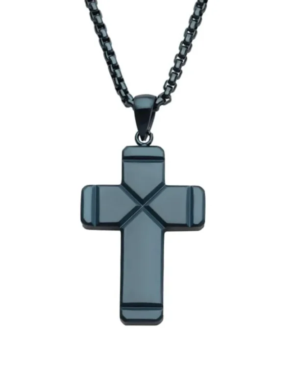 Blue Ridged Cross Halsbånd - Blå^Inox Online