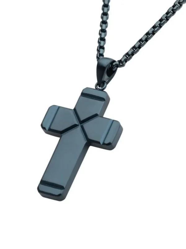 Blue Ridged Cross Halsbånd - Blå^Inox Online