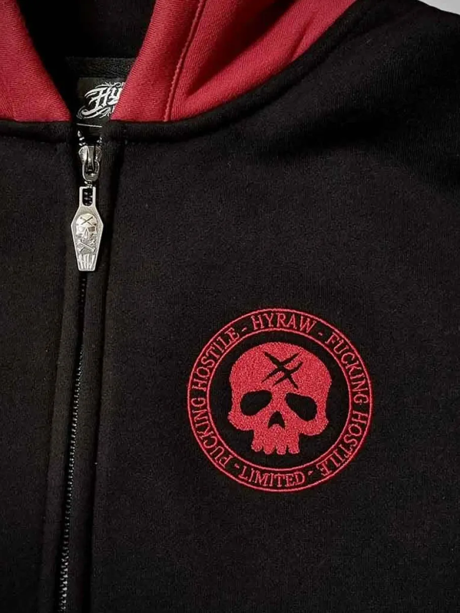 hyraw_red_skull_zip_hoodi_6.webp Red Skull Zip Hoodie - Sort/Rød^Hyraw Fashion
