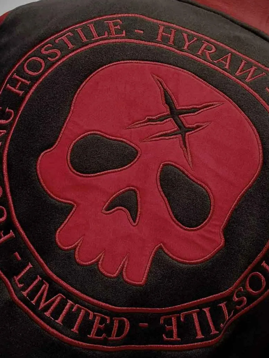 hyraw_red_skull_zip_hoodi_7.webp Red Skull Zip Hoodie - Sort/Rød^Hyraw Fashion