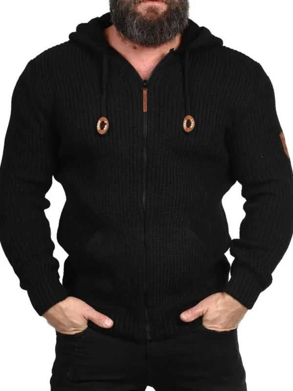 Kaz Strikket Zip Hoodie - Sort^Carisma Clearance