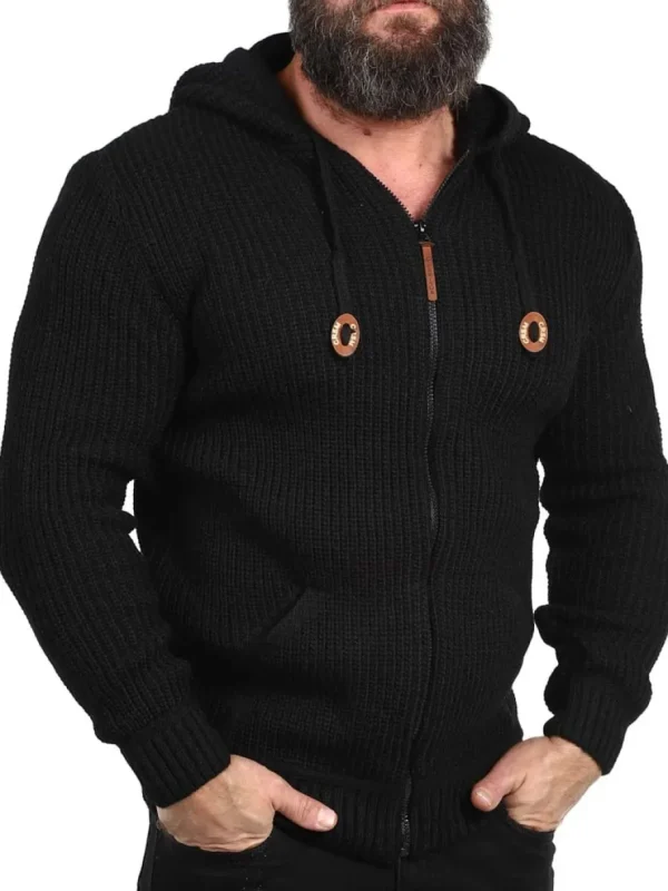 Kaz Strikket Zip Hoodie - Sort^Carisma Clearance