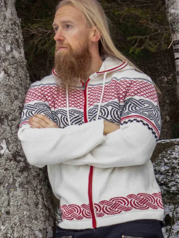 RD Brage Cashmere Cardigan - Vit/Röd^Rockdenim New