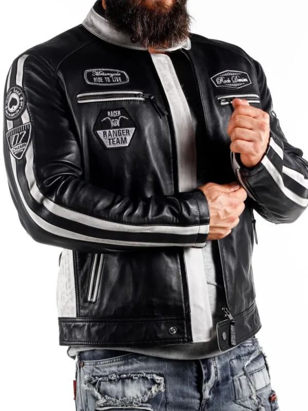 RD Ride To Live Skindjakke - Sort/Hvid^RockDenim Outlet