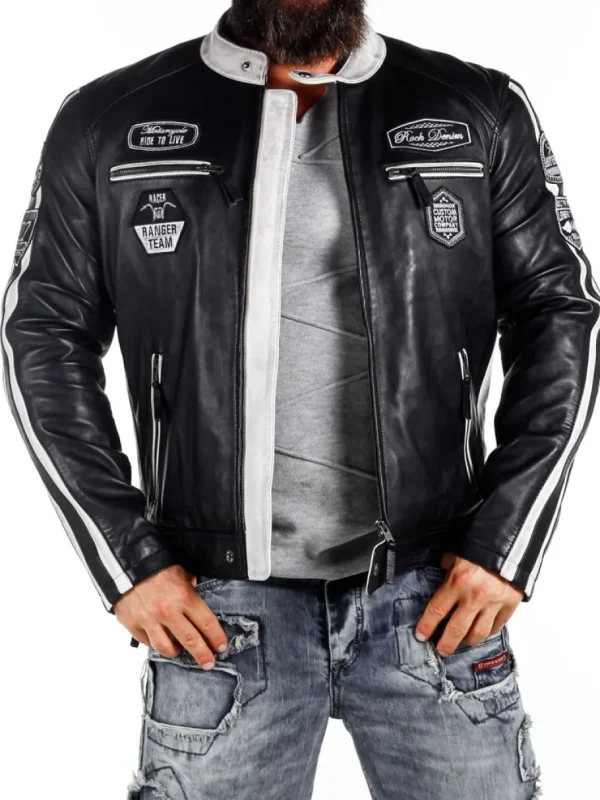 RD Ride To Live Skindjakke - Sort/Hvid^RockDenim Outlet