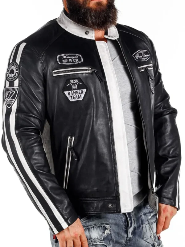 RD Ride To Live Skindjakke - Sort/Hvid^RockDenim Outlet