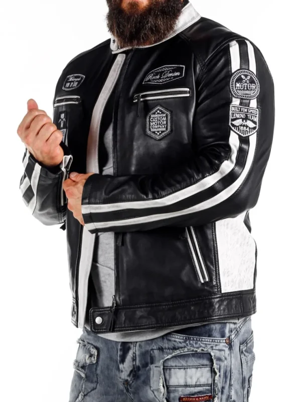 RD Ride To Live Skindjakke - Sort/Hvid^RockDenim Outlet