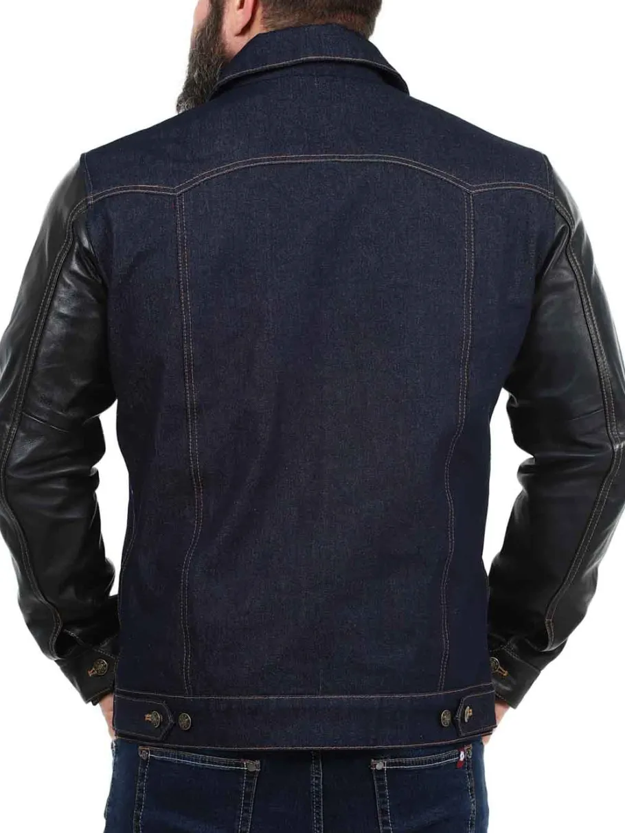 rd_throttle_denim_skindja_1.webp RD Throttle Denim Skindjakke - Blå/Sort^Rockdenim Online