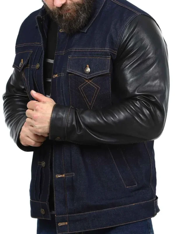RD Throttle Denim Skindjakke - Blå/Sort^Rockdenim Online