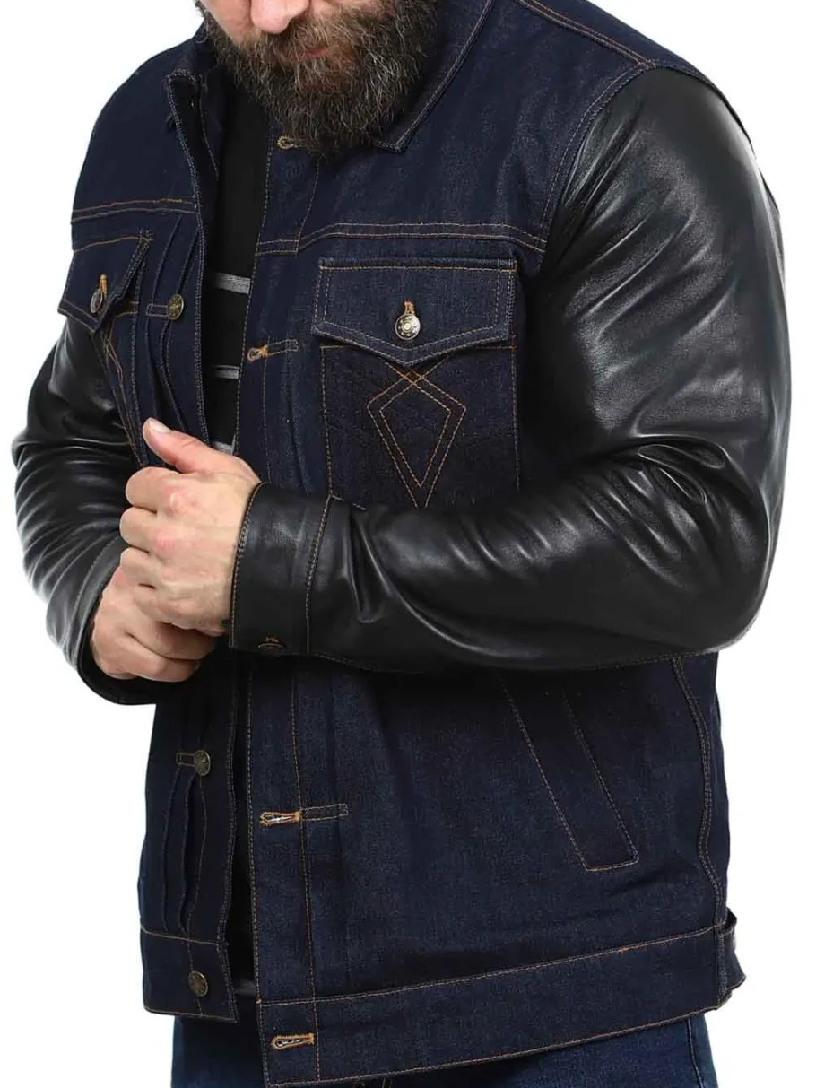 rd_throttle_denim_skindja_4.webp RD Throttle Denim Skindjakke - Blå/Sort^Rockdenim Online