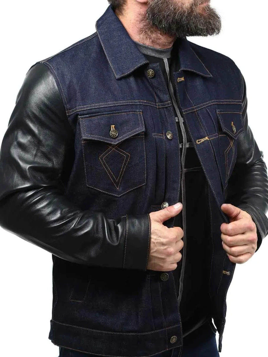 rd_throttle_denim_skindja_5.webp RD Throttle Denim Skindjakke - Blå/Sort^Rockdenim Online