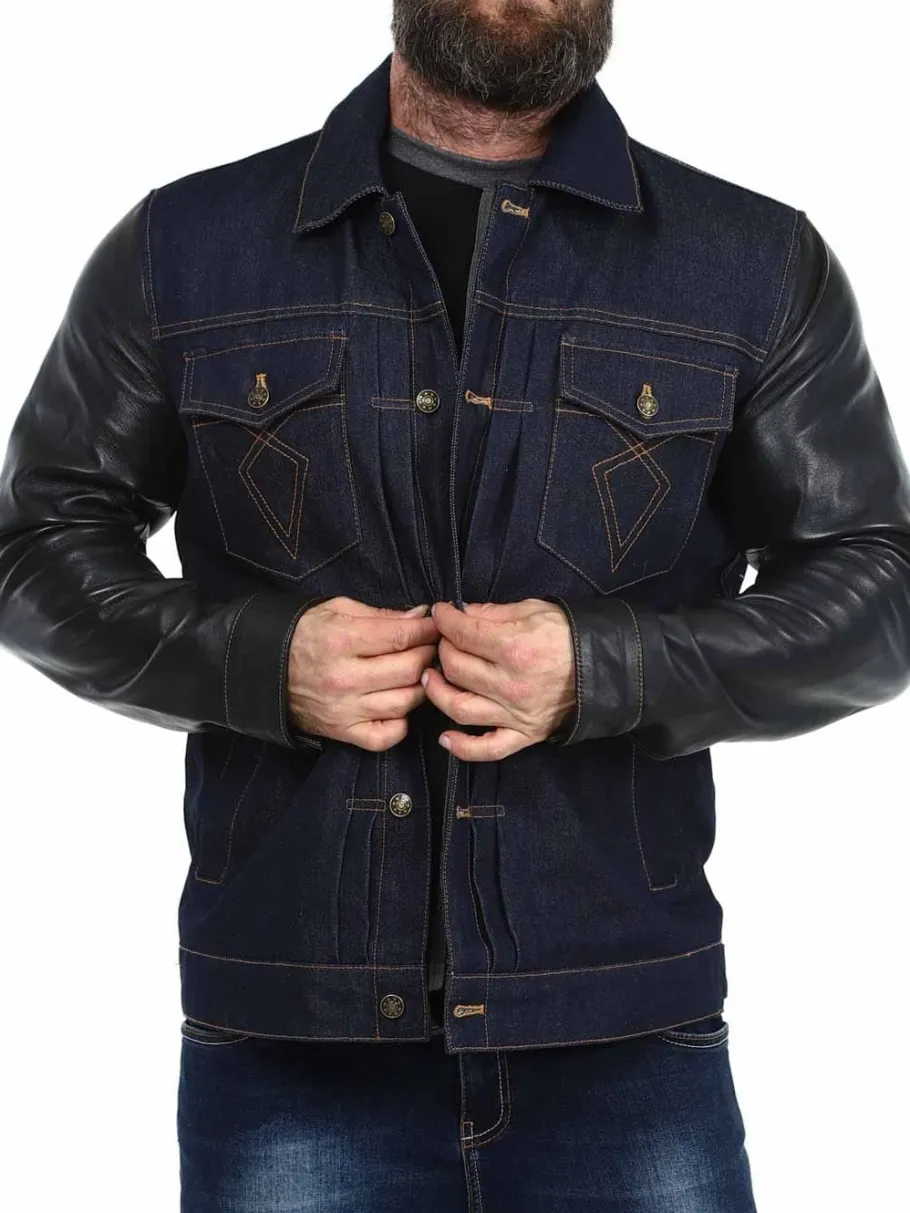 rd_throttle_denim_skindja_6.webp RD Throttle Denim Skindjakke - Blå/Sort^Rockdenim Online